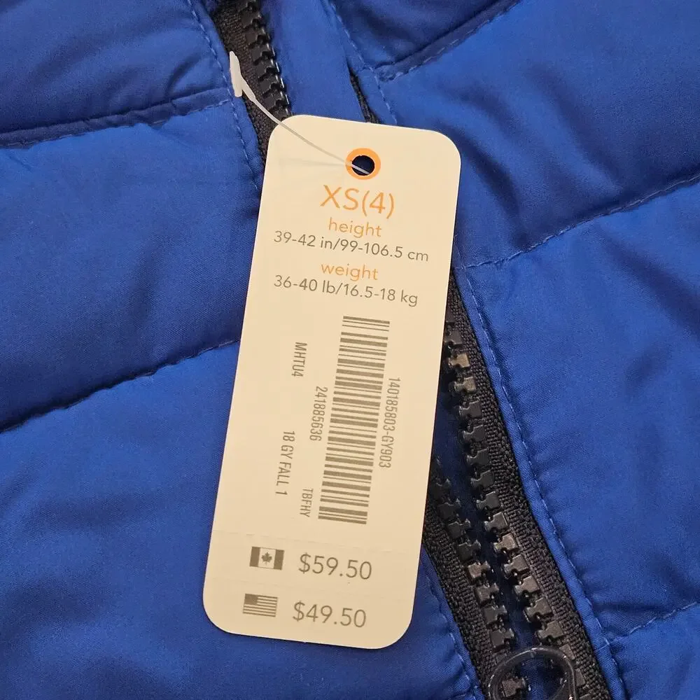 Gymboree Boys Blue Puffer Vest XS 4 NEW Lightweight Warm Layering Winter Outdoor